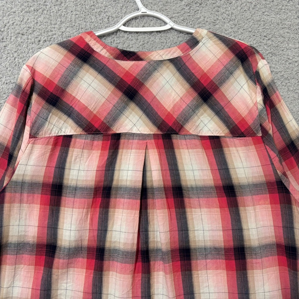 Everyday Comfortable Plaid Button Front Blouse Cotton Blend Lightweight Plus 2X - Picture 7 of 9